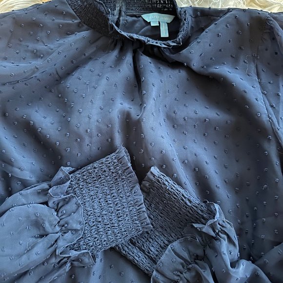 Draper James Navy Swiss Dot Smocked Dress Size XXL - Picture 2 of 3